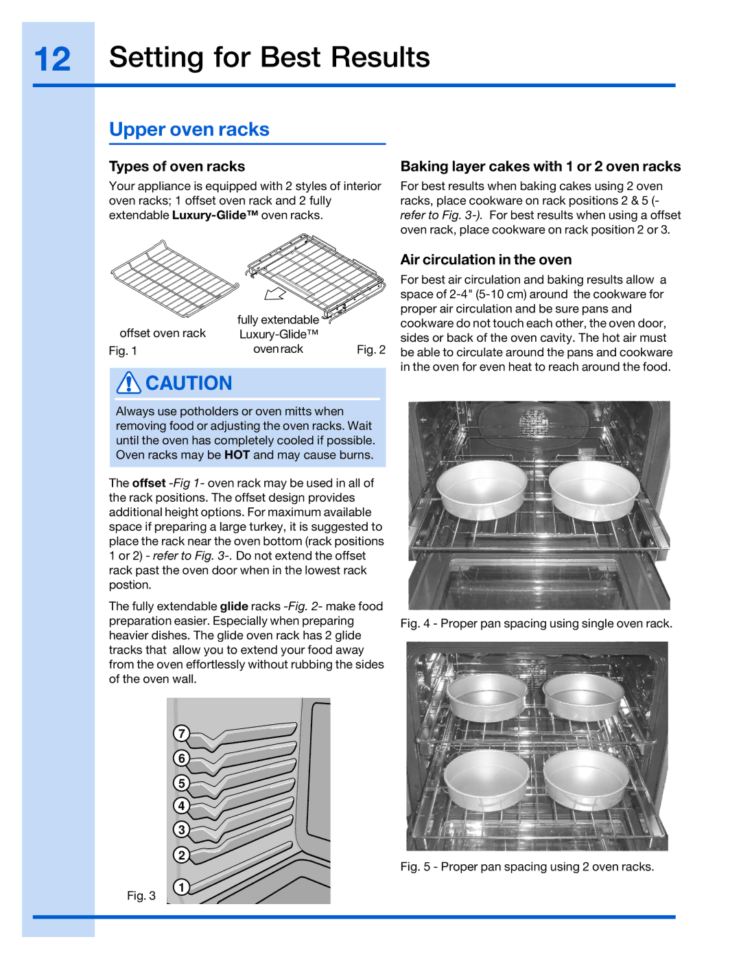 Electrolux 316520101 manual Setting for Best Results, Upper oven racks, Types of oven racks, Air circulation in the oven 