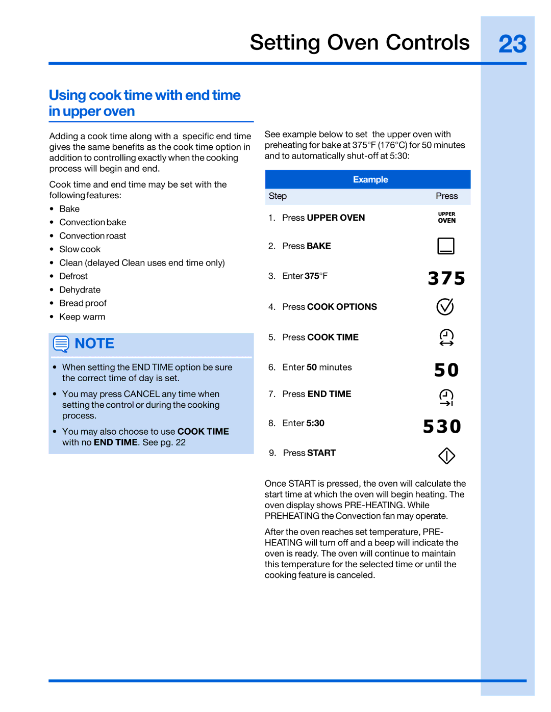 Electrolux 316520101 manual Using cook time with end time in upper oven 