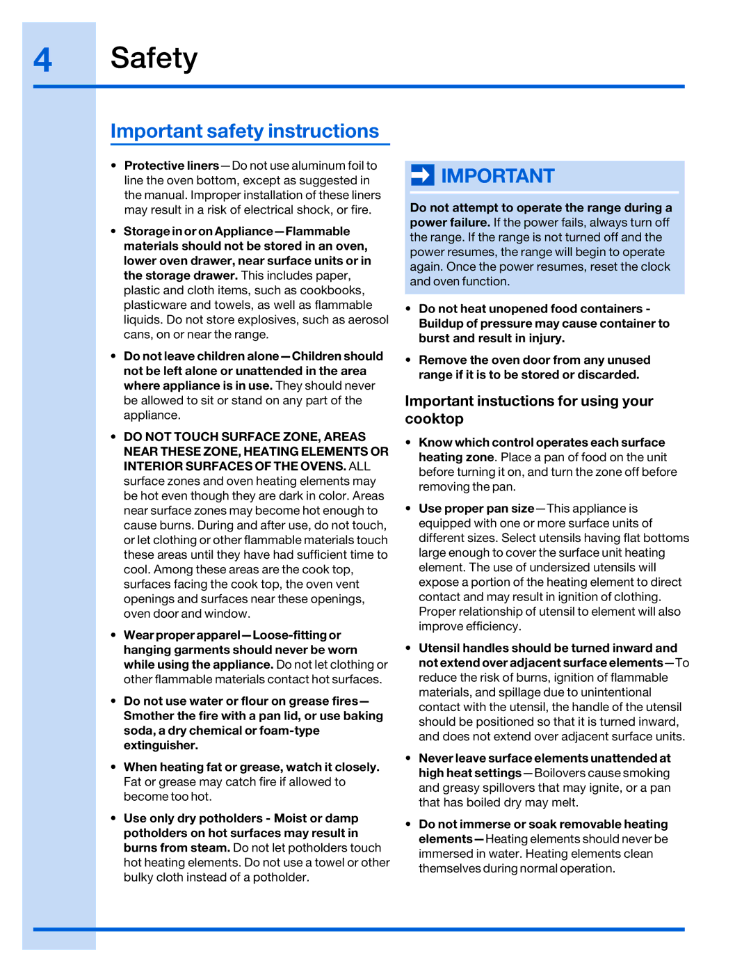 Electrolux 316520101 manual Important instuctions for using your cooktop 