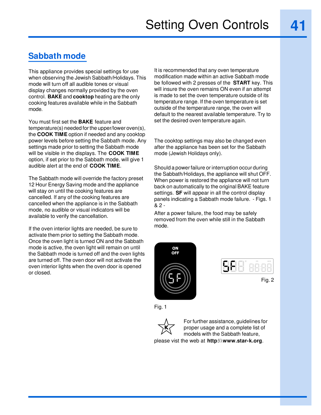 Electrolux 316520101 manual Sabbath mode 