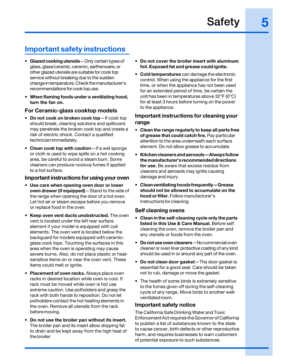 Electrolux 316520101 For Ceramic-glass cooktop models, Important instructions for cleaning your range, Self cleaning ovens 