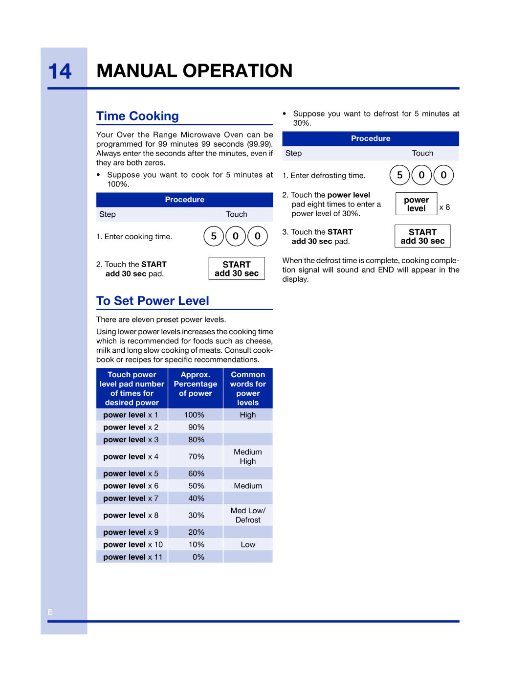 Electrolux 316902458 manual Manual Operation, Time Cooking, To Set Power Level 