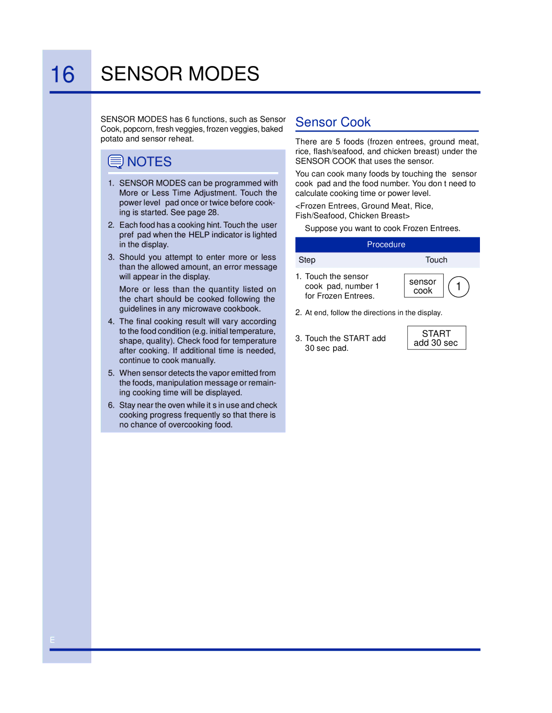 Electrolux 316902458 manual Sensor Cook 