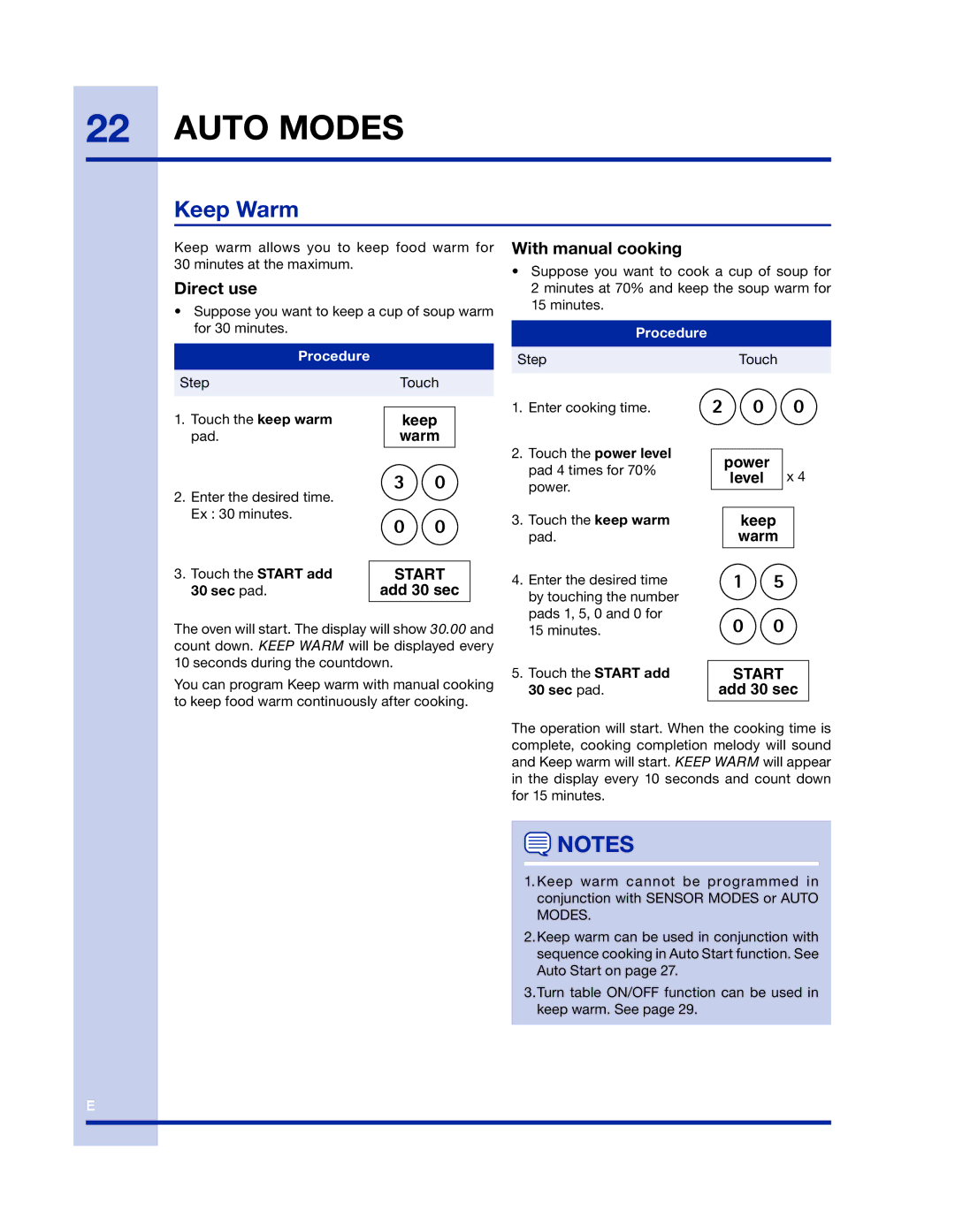 Electrolux 316902458 Keep Warm, Direct use, With manual cooking 