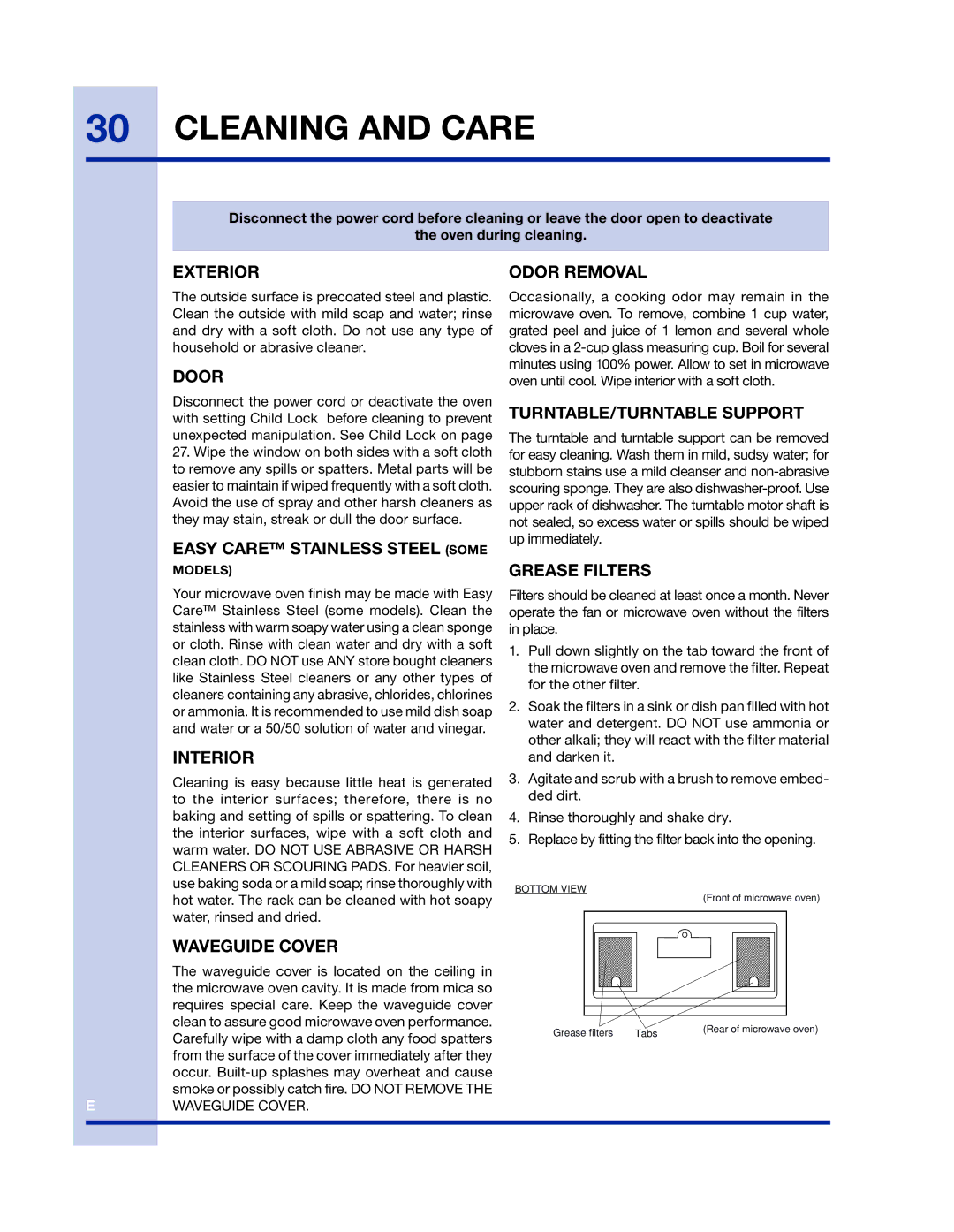 Electrolux 316902458 manual Cleaning and Care, Waveguide Cover 