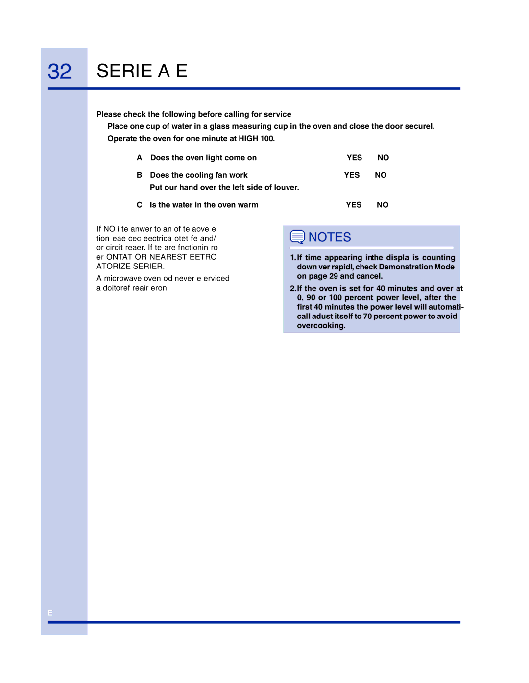 Electrolux 316902458 manual Service Call Check 