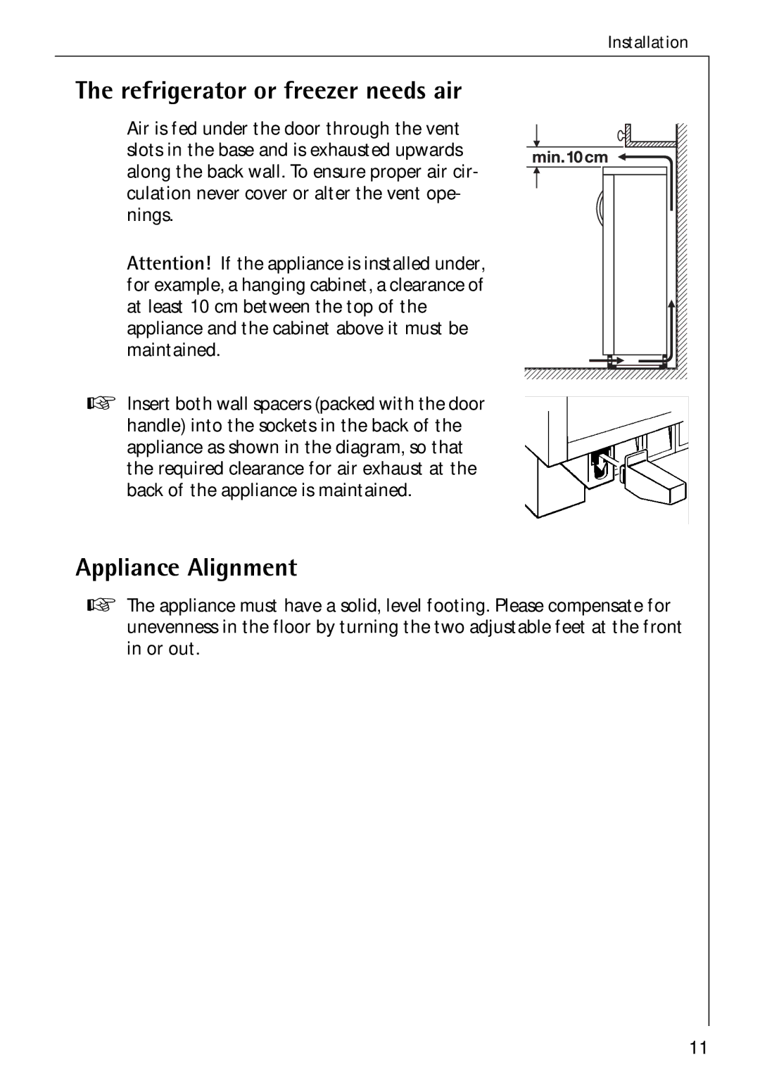 Electrolux 3173-4GS operating instructions Refrigerator or freezer needs air, Appliance Alignment 