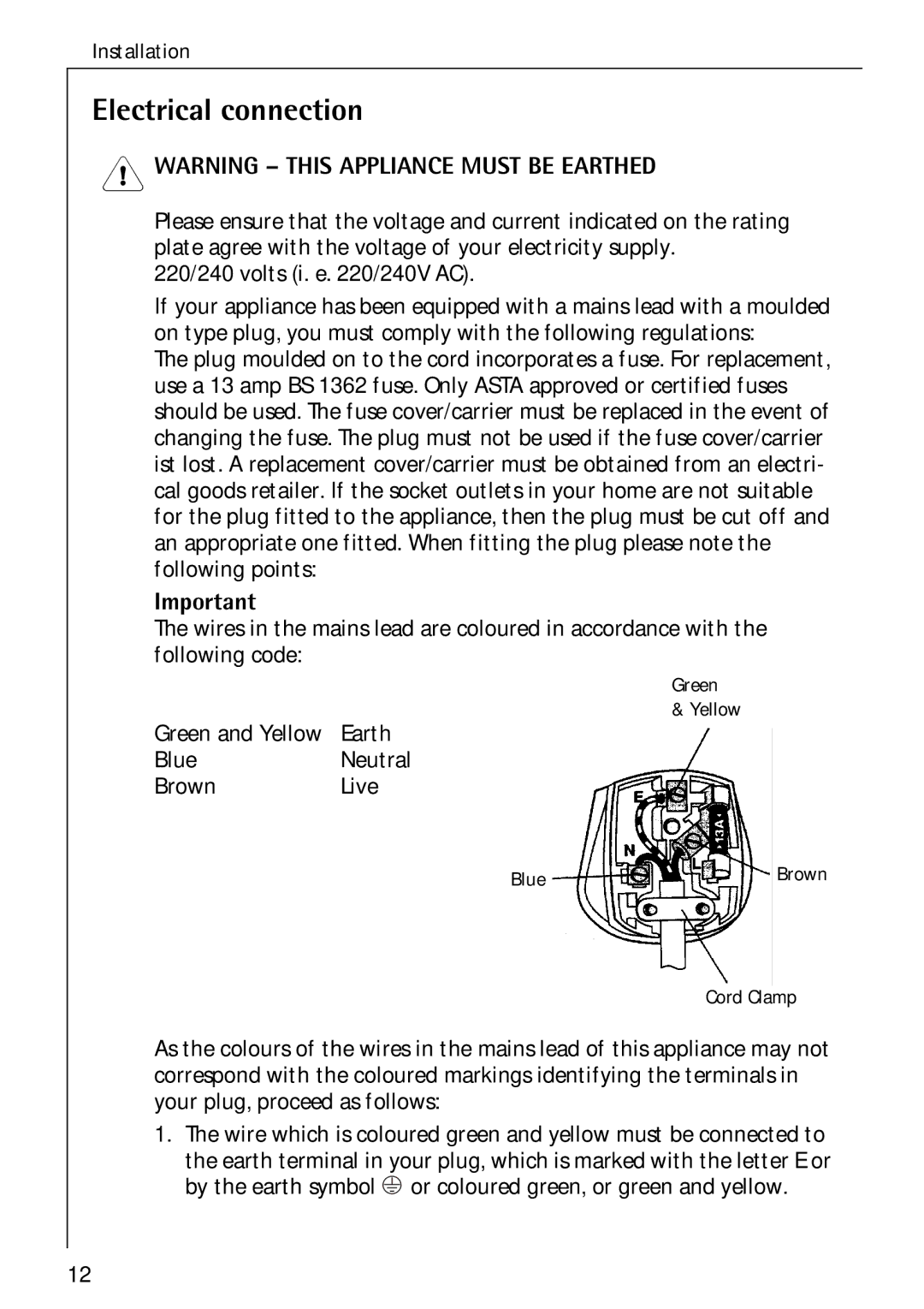 Electrolux 3173-4GS operating instructions Electrical connection 