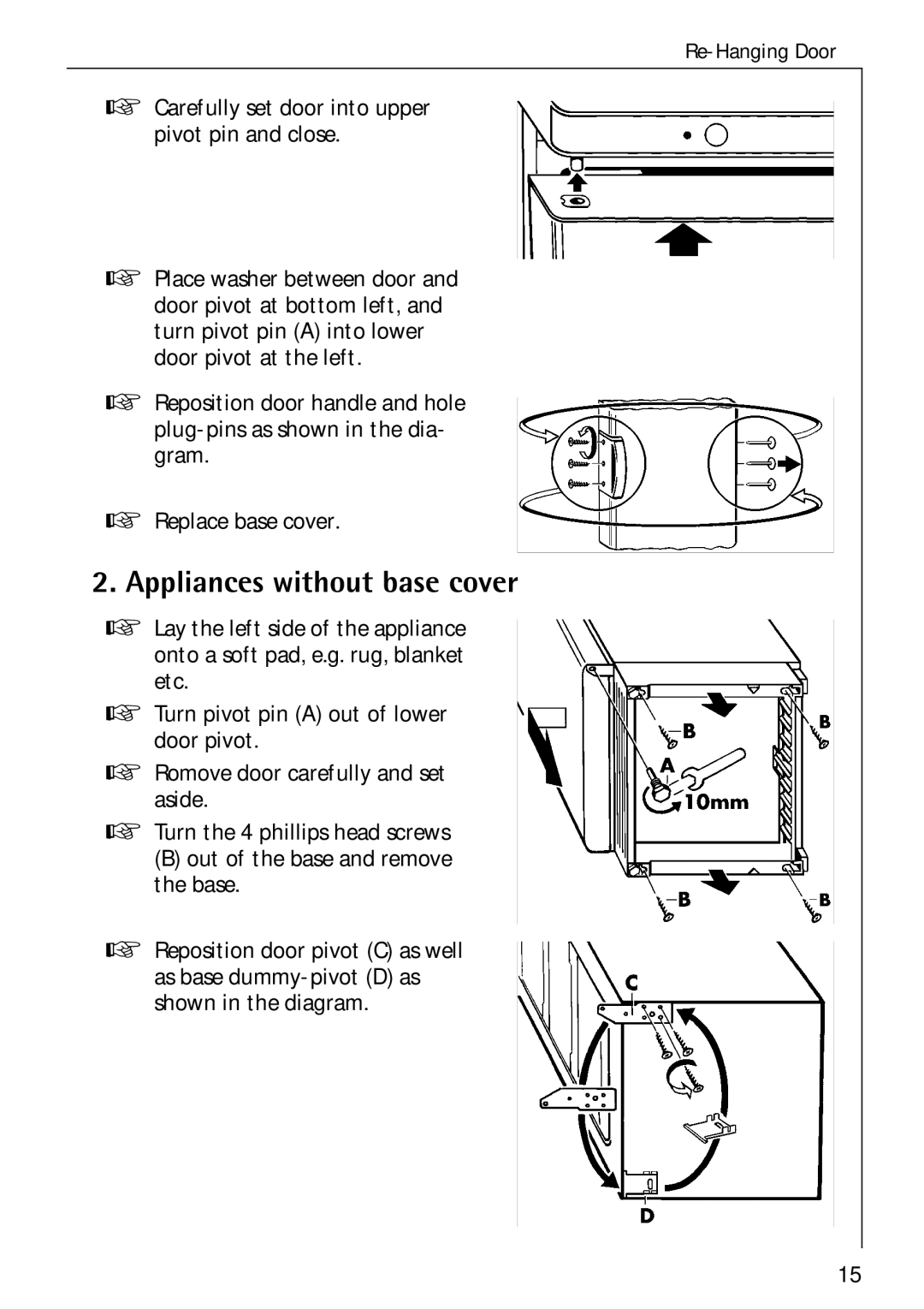 Electrolux 3173-4GS operating instructions Appliances without base cover 