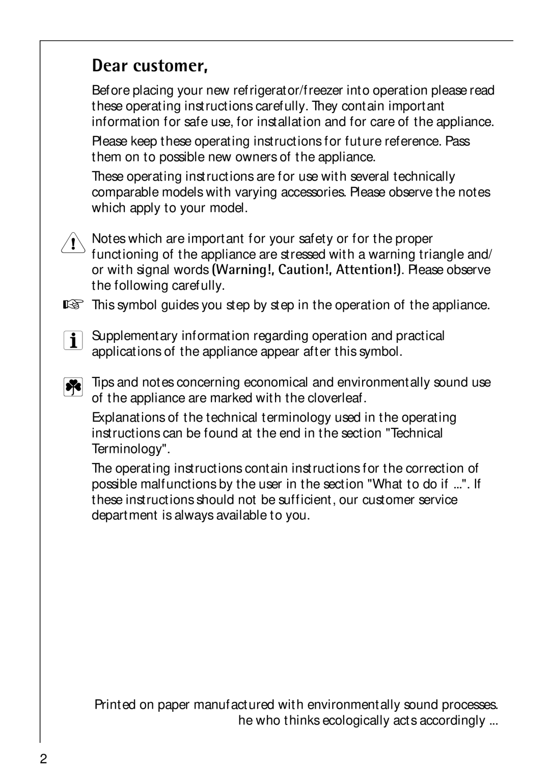 Electrolux 3173-4GS operating instructions Dear customer 