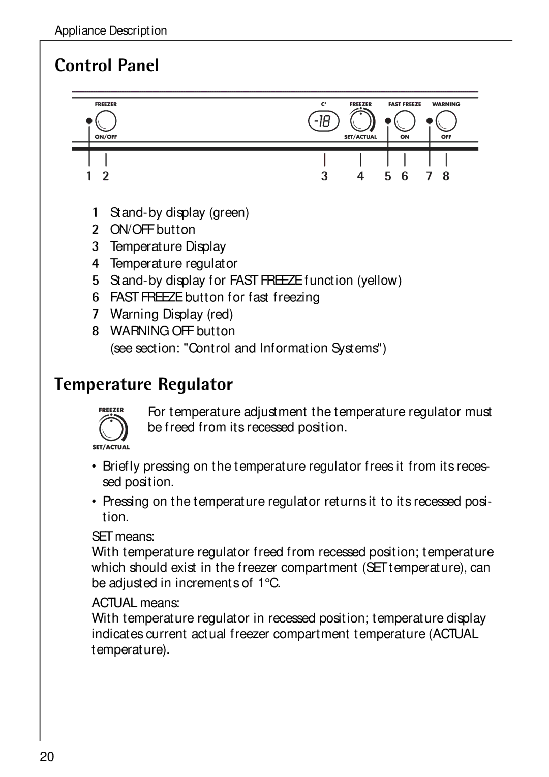 Electrolux 3173-4GS operating instructions Control Panel, Temperature Regulator 