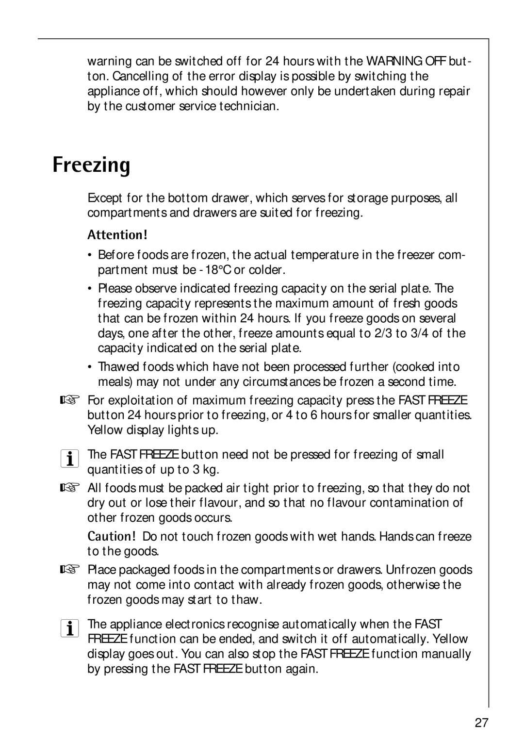 Electrolux 3173-4GS operating instructions Freezing 