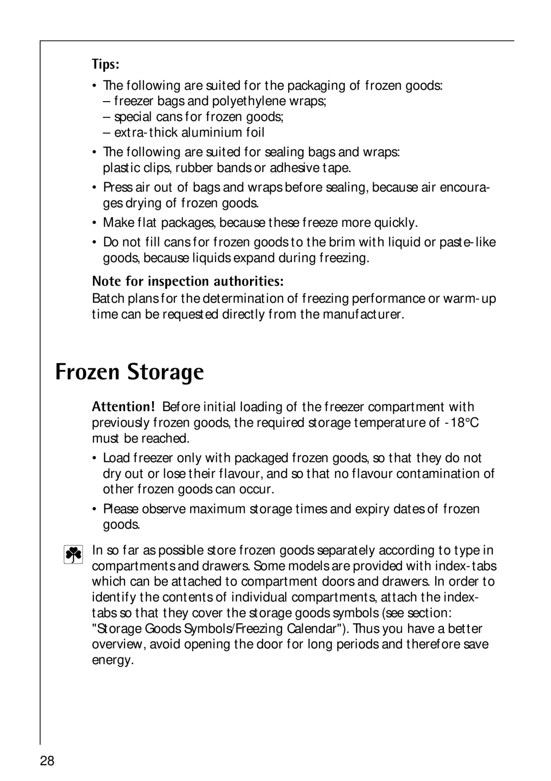 Electrolux 3173-4GS operating instructions Frozen Storage, Tips 