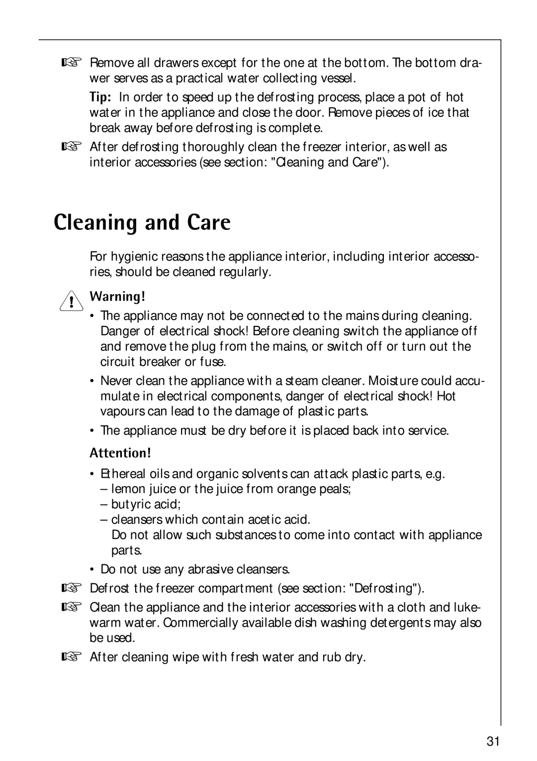 Electrolux 3173-4GS operating instructions Cleaning and Care 