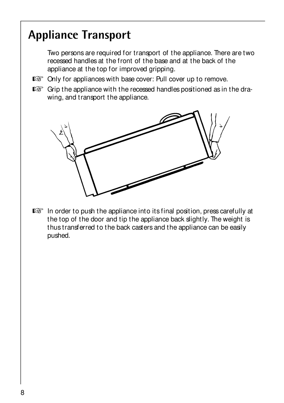 Electrolux 3173-4GS operating instructions Appliance Transport 