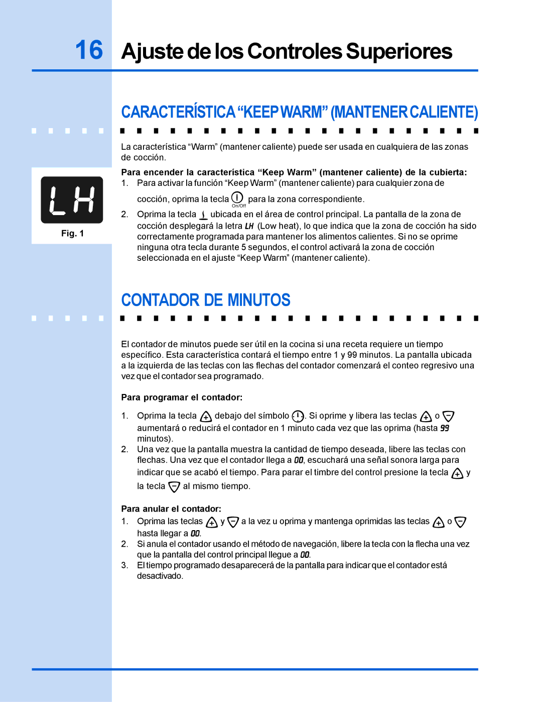 Electrolux 318 200 635 manual Contador DE Minutos, Para programar el contador, Para anular el contador 