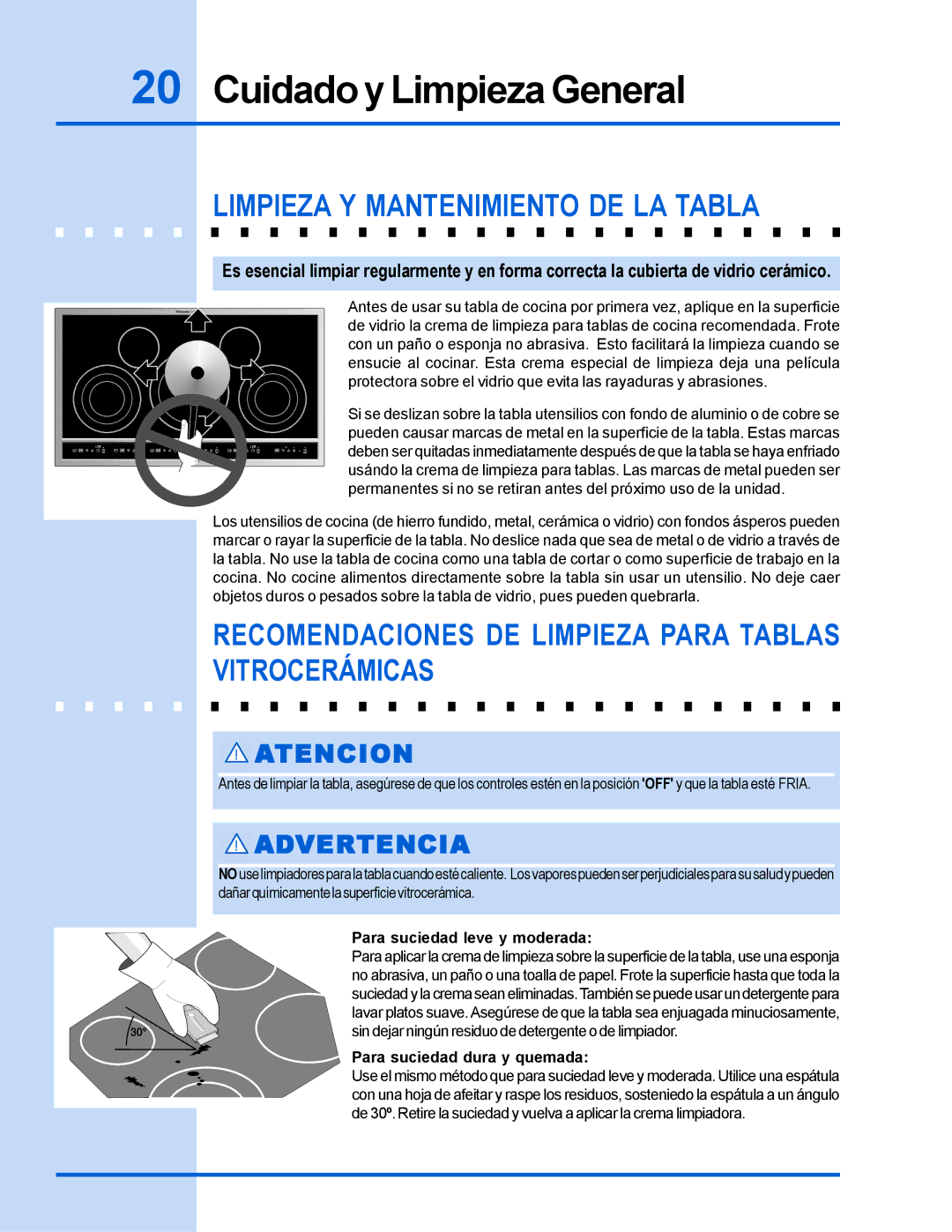 Electrolux 318 200 635 Limpieza Y Mantenimiento DE LA Tabla, Para suciedad leve y moderada, Para suciedad dura y quemada 