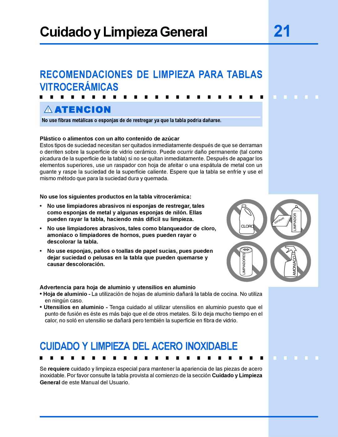 Electrolux 318 200 635 manual Cuidado Y Limpieza DEL Acero Inoxidable 