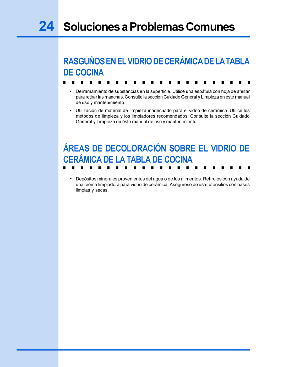 Electrolux 318 200 635 manual Rasguños EN EL Vidrio DE Cerámicade Latabla DE Cocina 