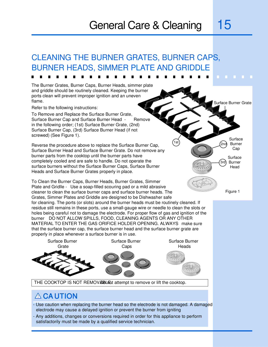 Electrolux 318 200 687 manual Burner parts from the cooktop until the burner parts have 