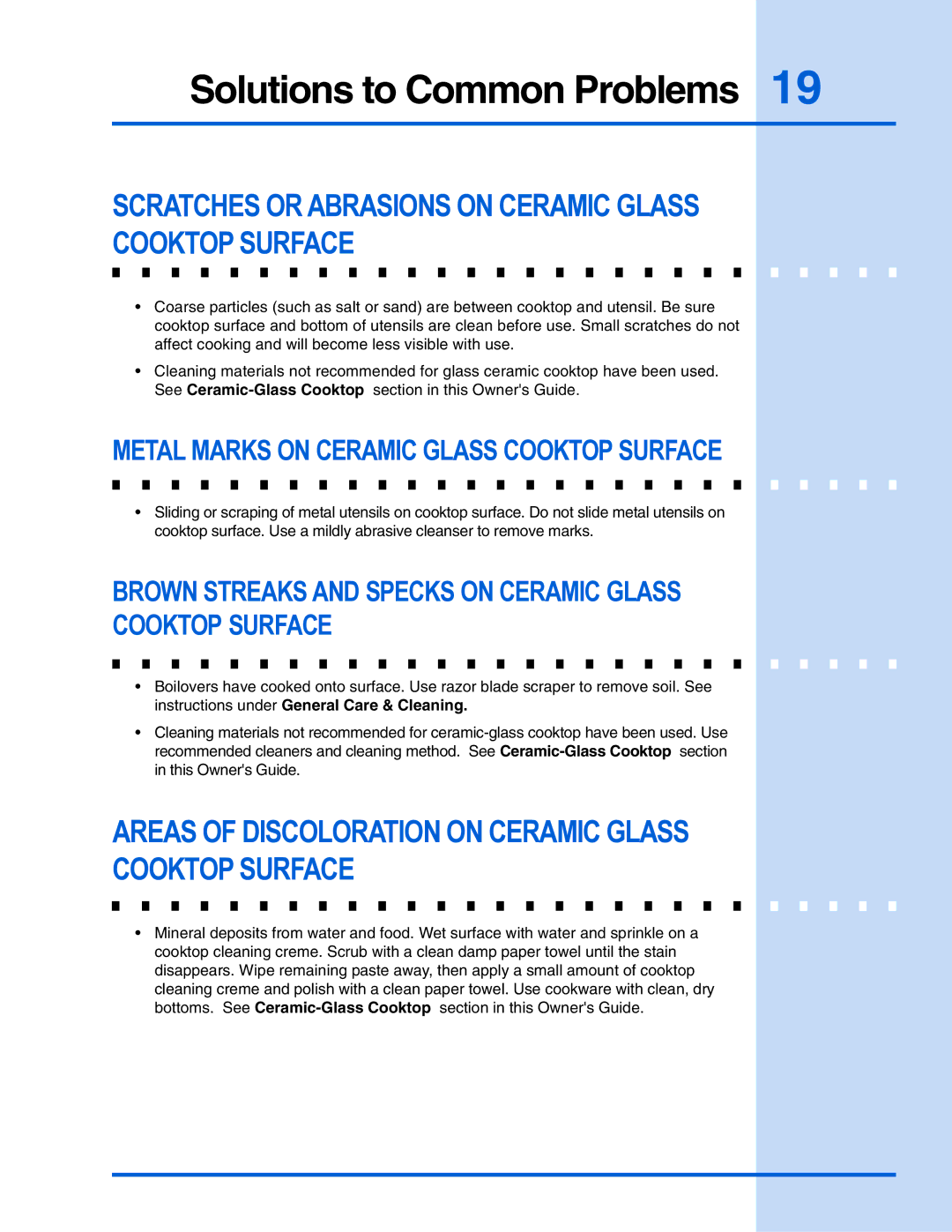 Electrolux 318 200 687 manual Scratches or Abrasions on Ceramic Glass Cooktop Surface 