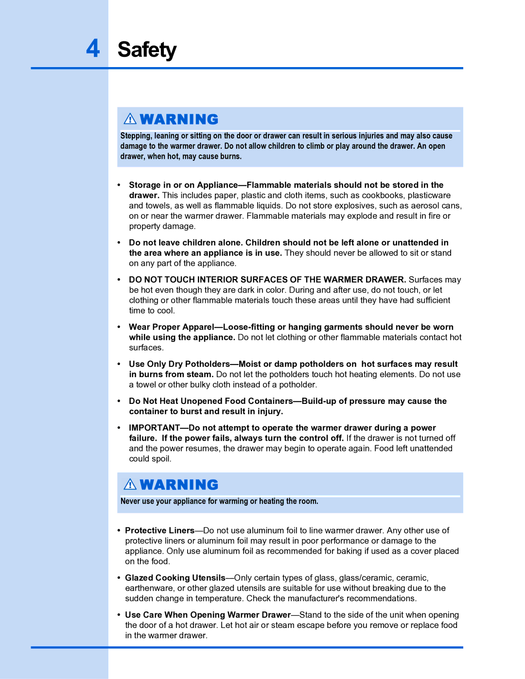 Electrolux 318 201 016 manual Safety 