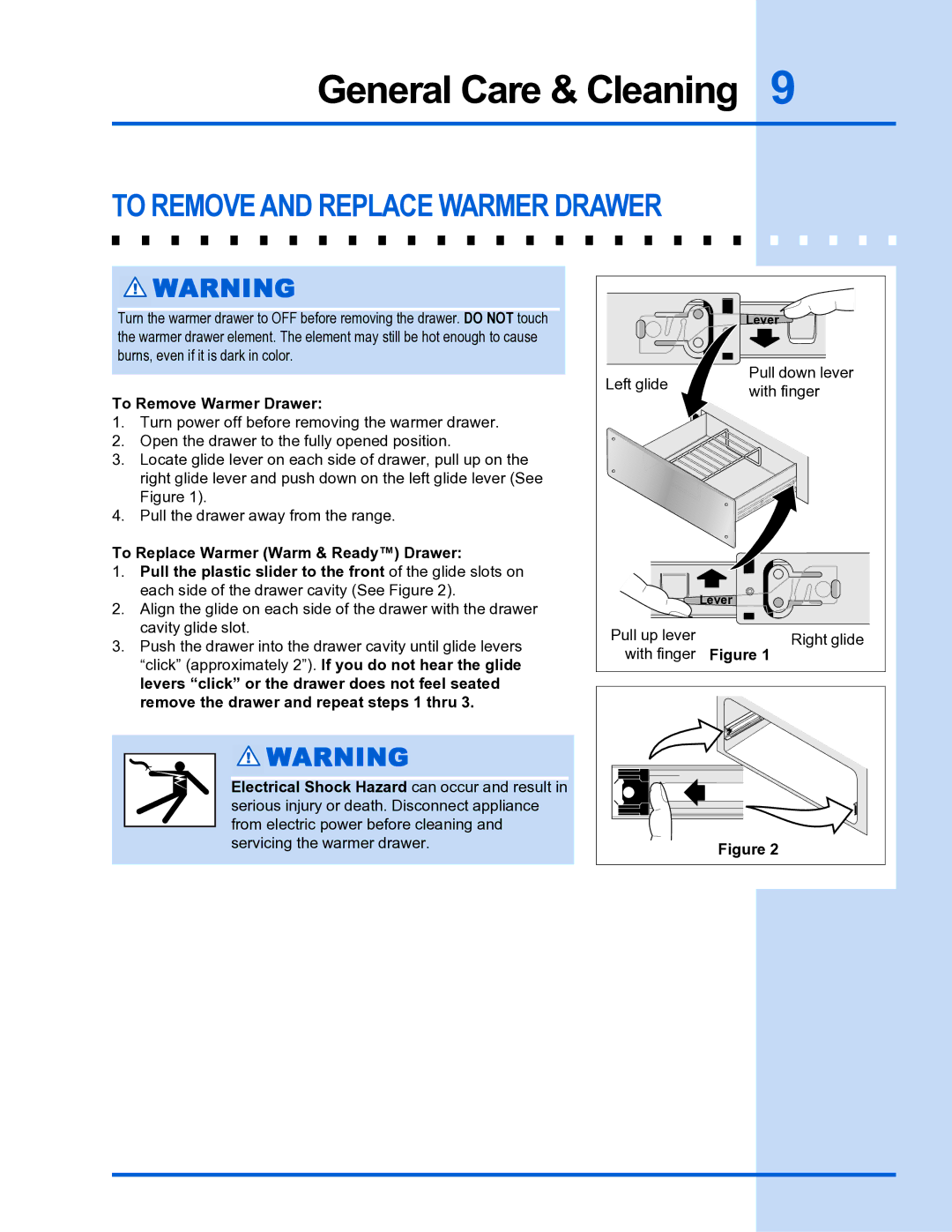 Electrolux 318 201 016 manual General Care & Cleaning, To Remove Warmer Drawer 