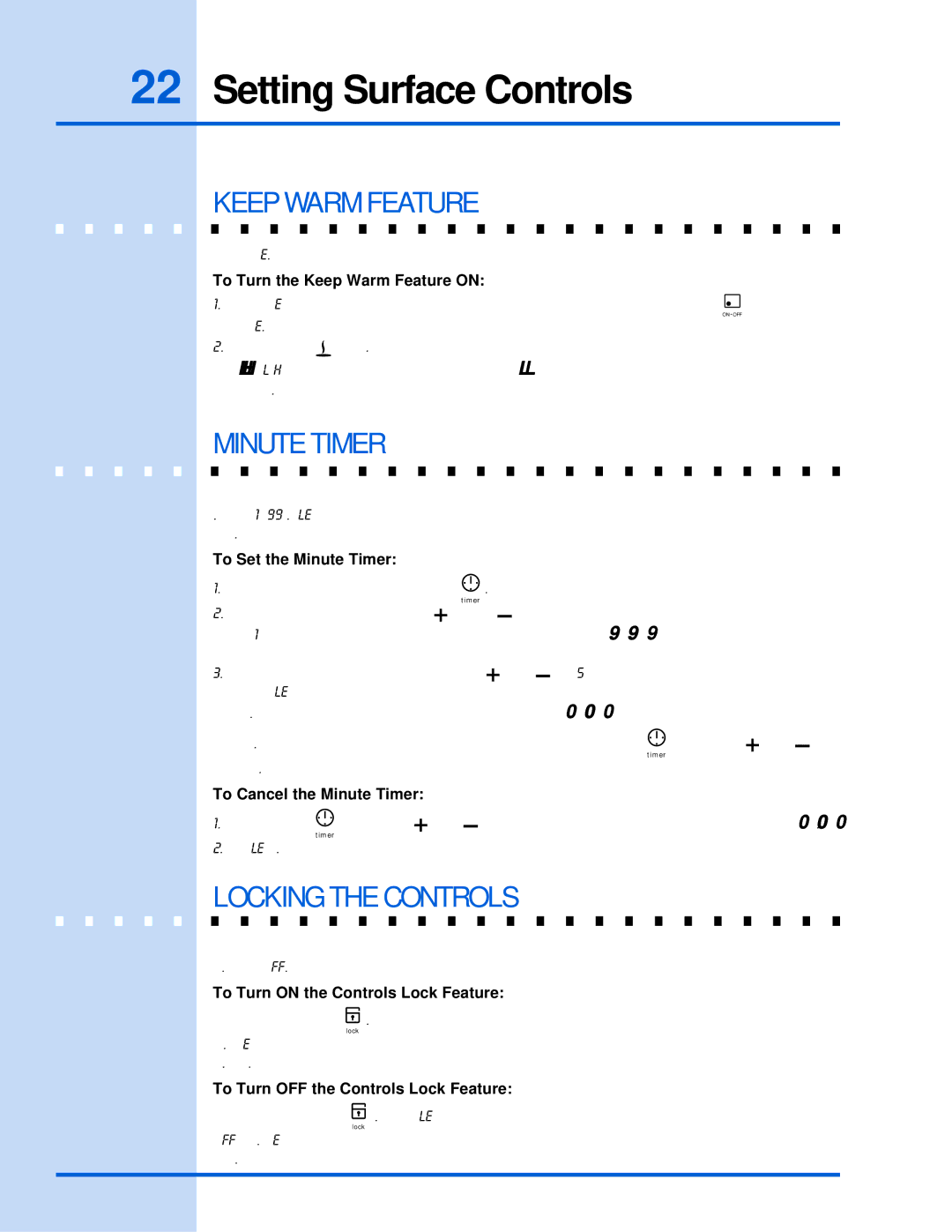 Electrolux 318 203 603 (0709) manual Keep Warm Feature, Minute Timer, Locking the Controls 