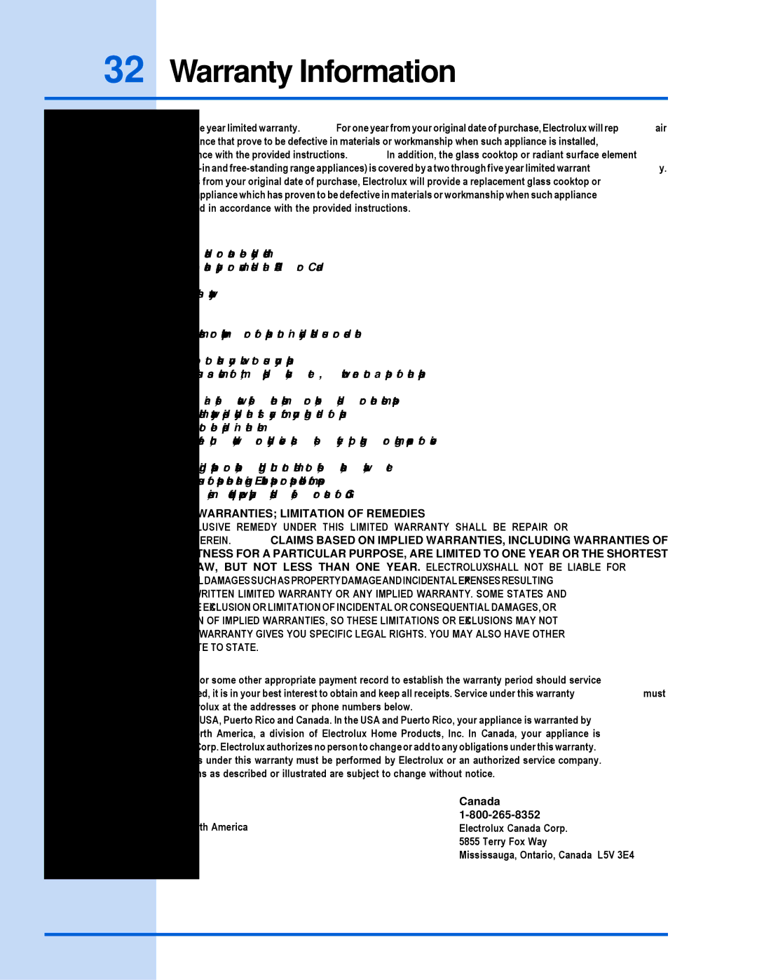 Electrolux 318 203 603 (0709) manual Warranty Information, Exclusions 