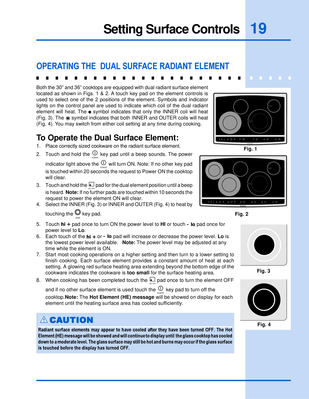 Electrolux 318 203 603 (0709) manual Setting Surface Controls, Operating The Dual Surface Radiant Element 