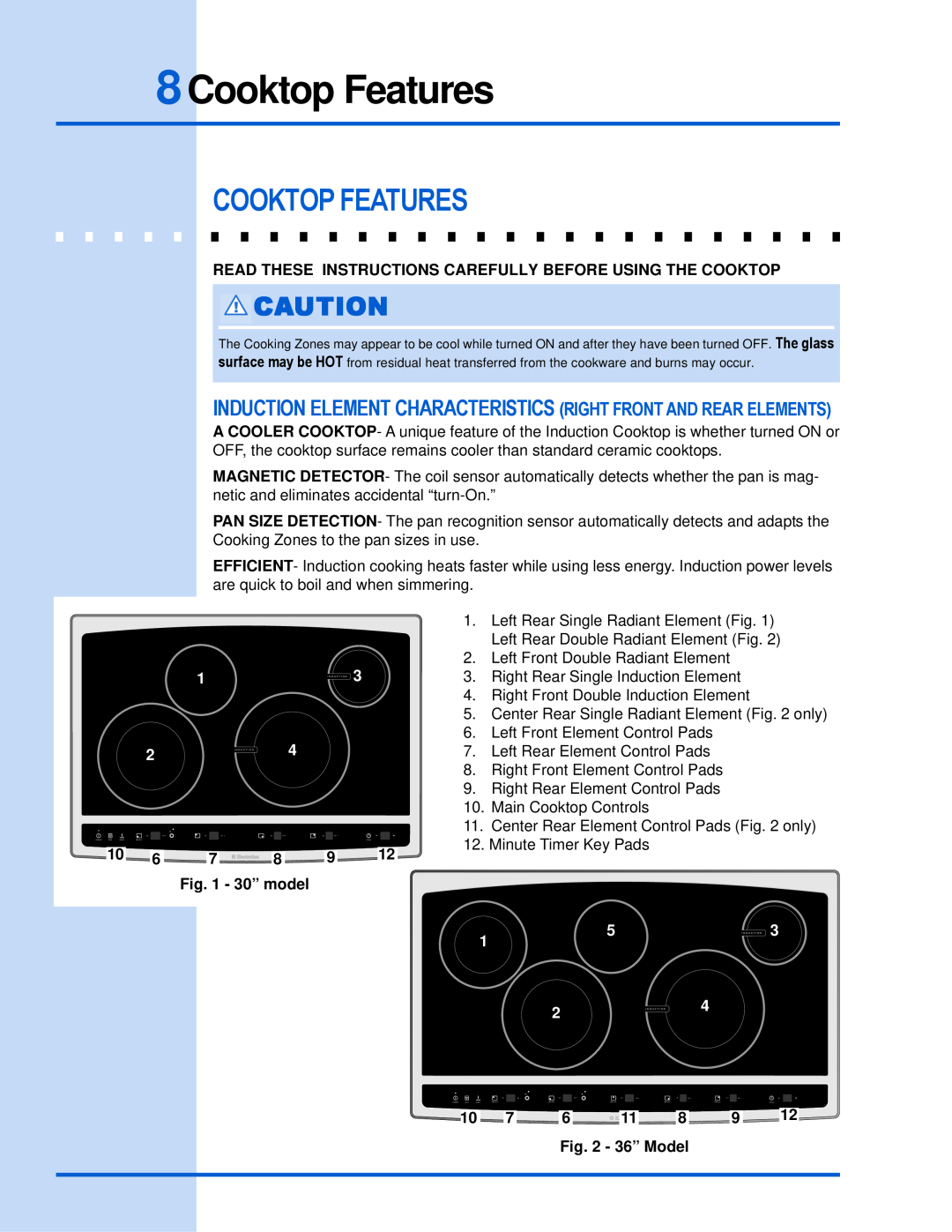 Electrolux 318 203 603 (0709) 8Cooktop Features, Read These Instructions Carefully Before Using The Cooktop, 30” model 
