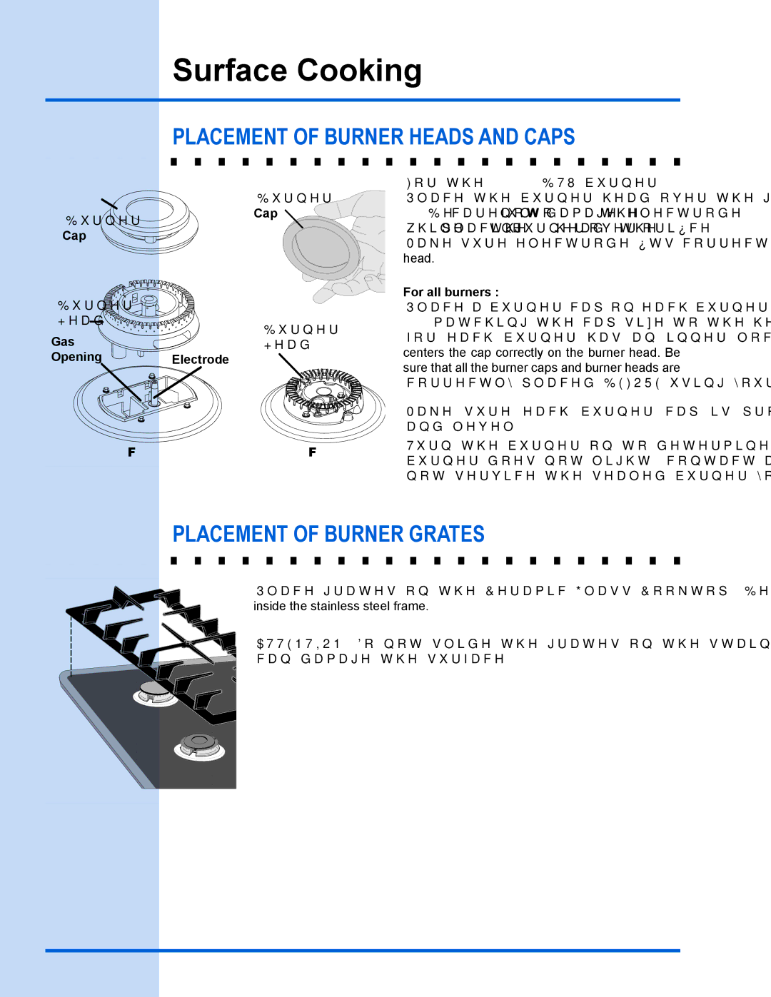 Electrolux 318 203 667 manual Placement of burner heads and caps, For all burners 