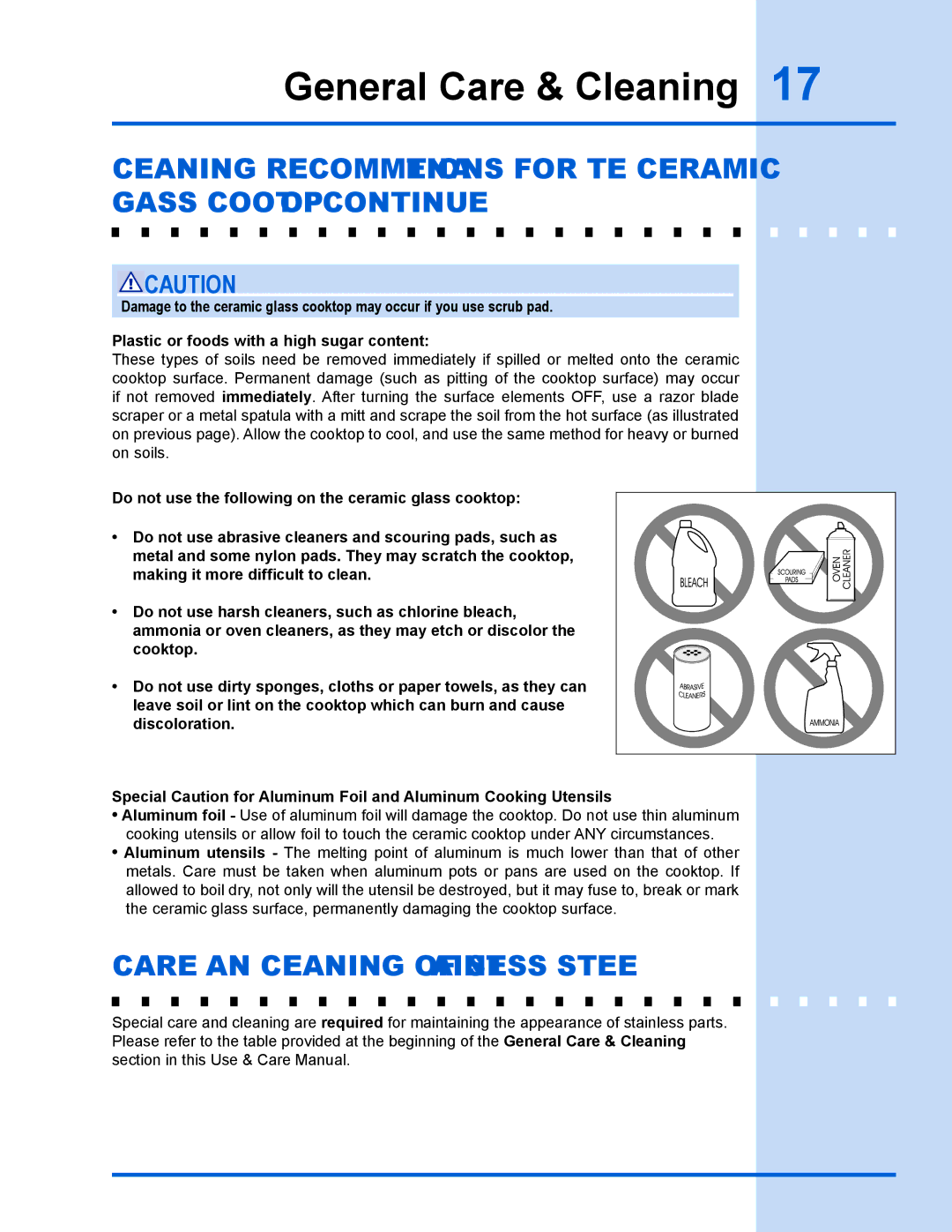 Electrolux 318 203 667 manual Care and cleaning of stainless steel 