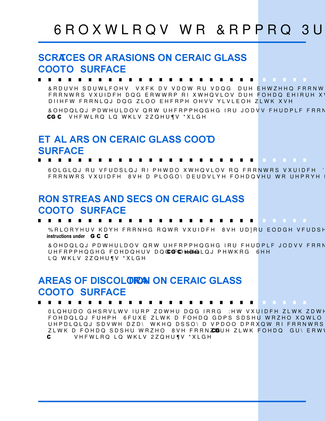 Electrolux 318 203 667 manual Scratches or abrasions on ceramic glass cooktop surface 