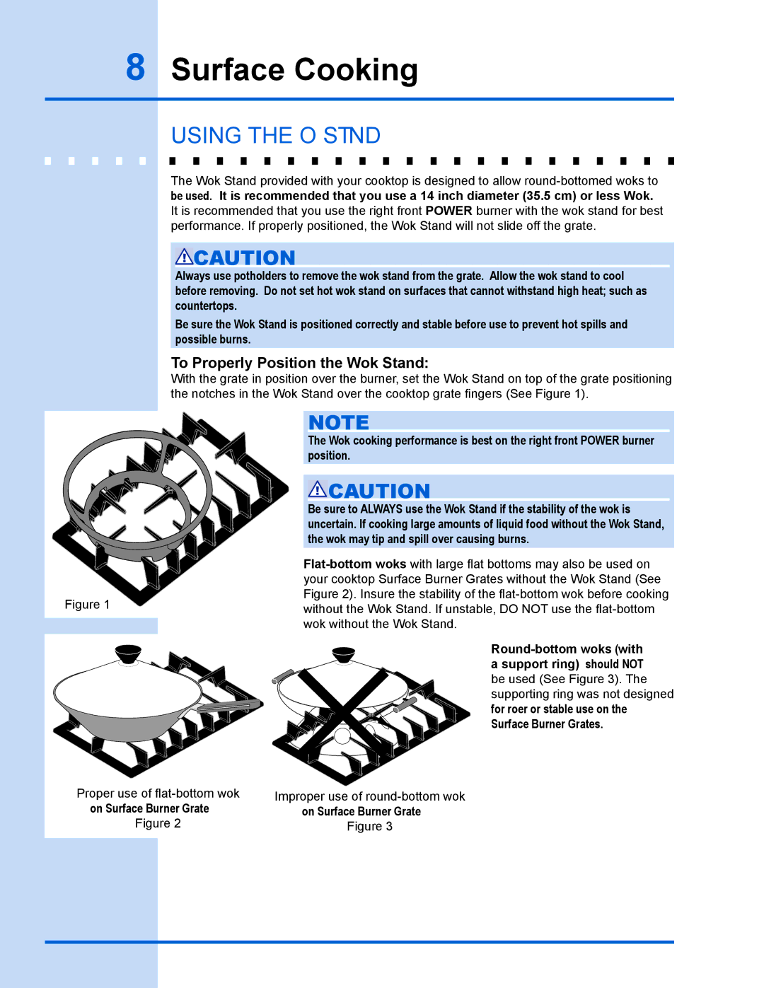 Electrolux 318 203 667 manual Using the wok stand, Round-bottom woks with, Support ring should not 