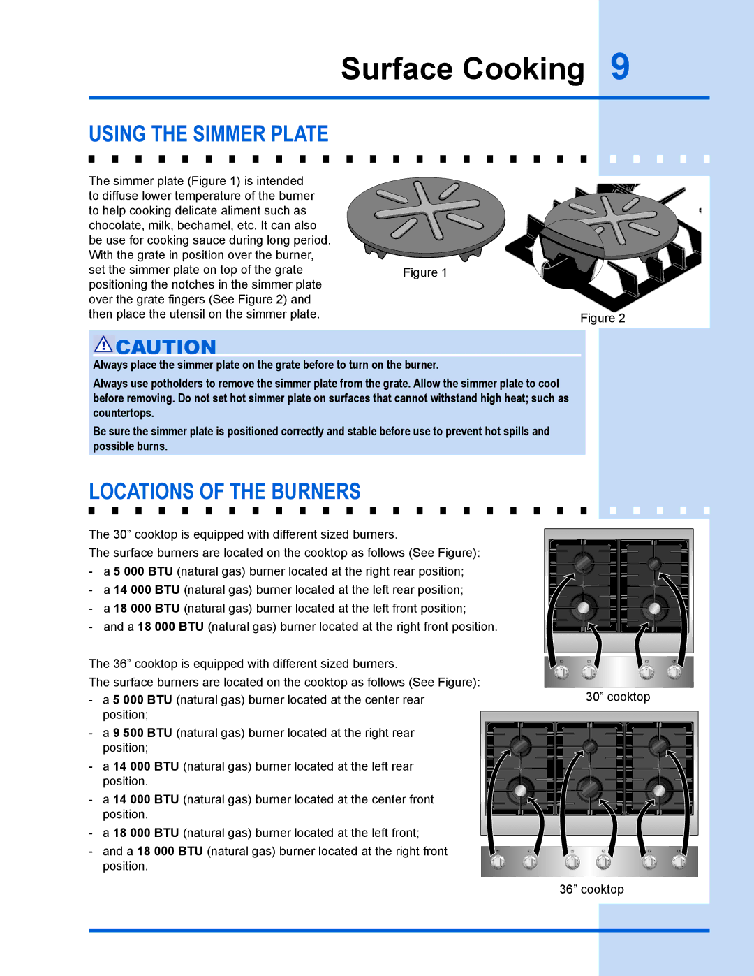 Electrolux 318 203 667 manual Using the simmer plate, Locations of the burners 