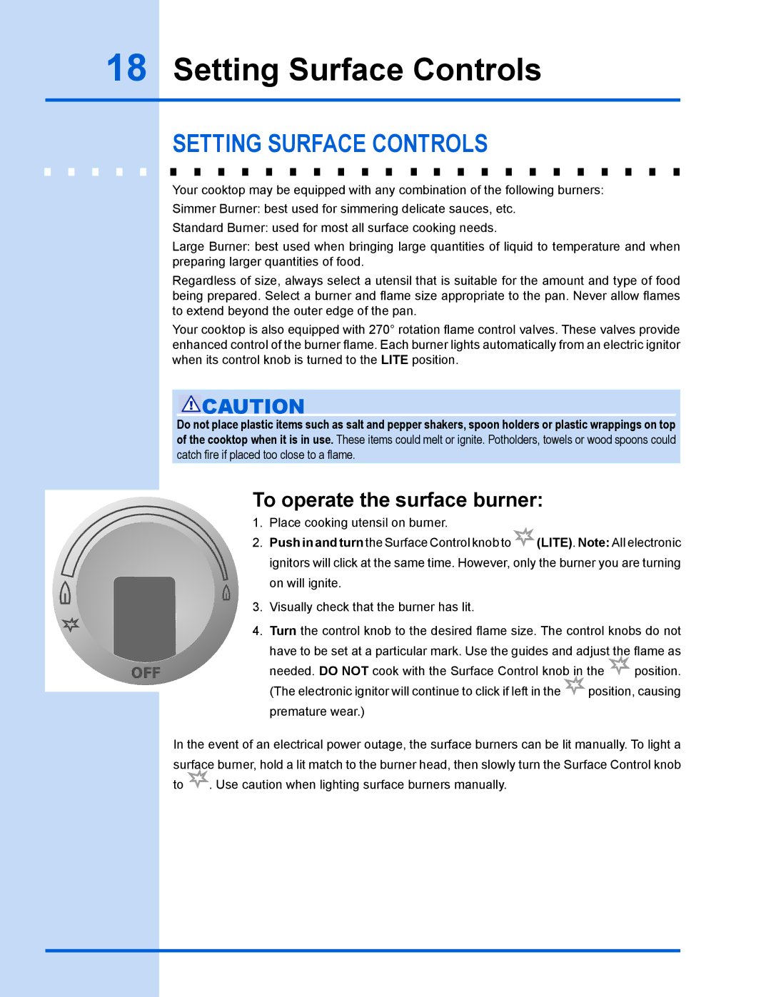 Electrolux 318 203 890 (1001) manual Setting Surface Controls, Setting surface controls 