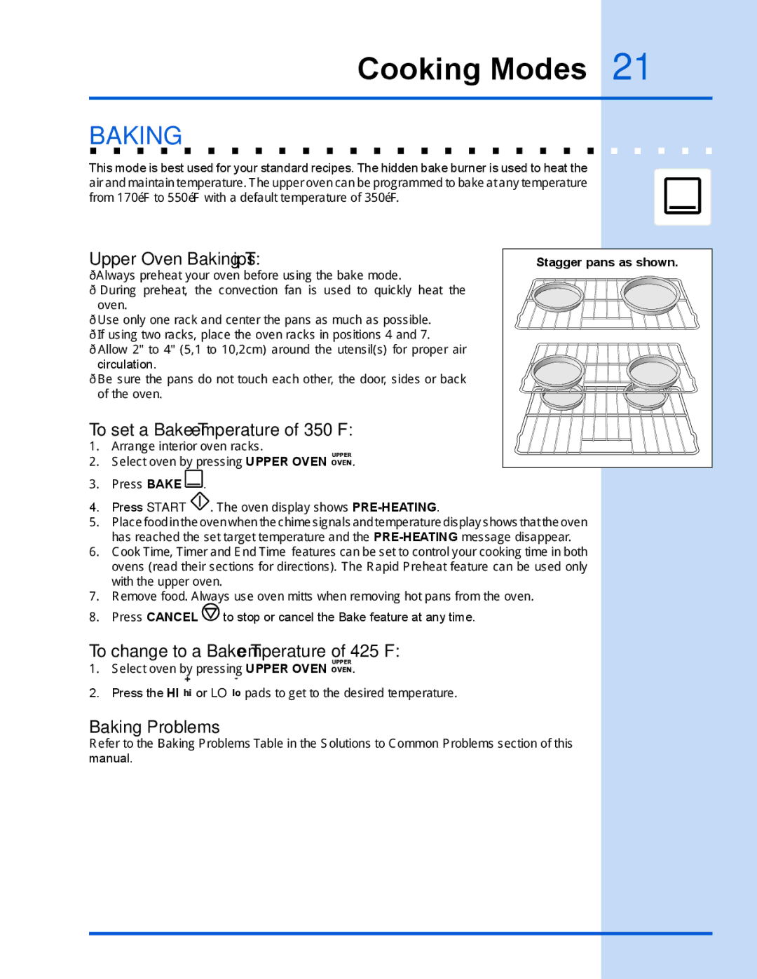 Electrolux 318 203 890 (1001) manual Cooking Modes, Baking 