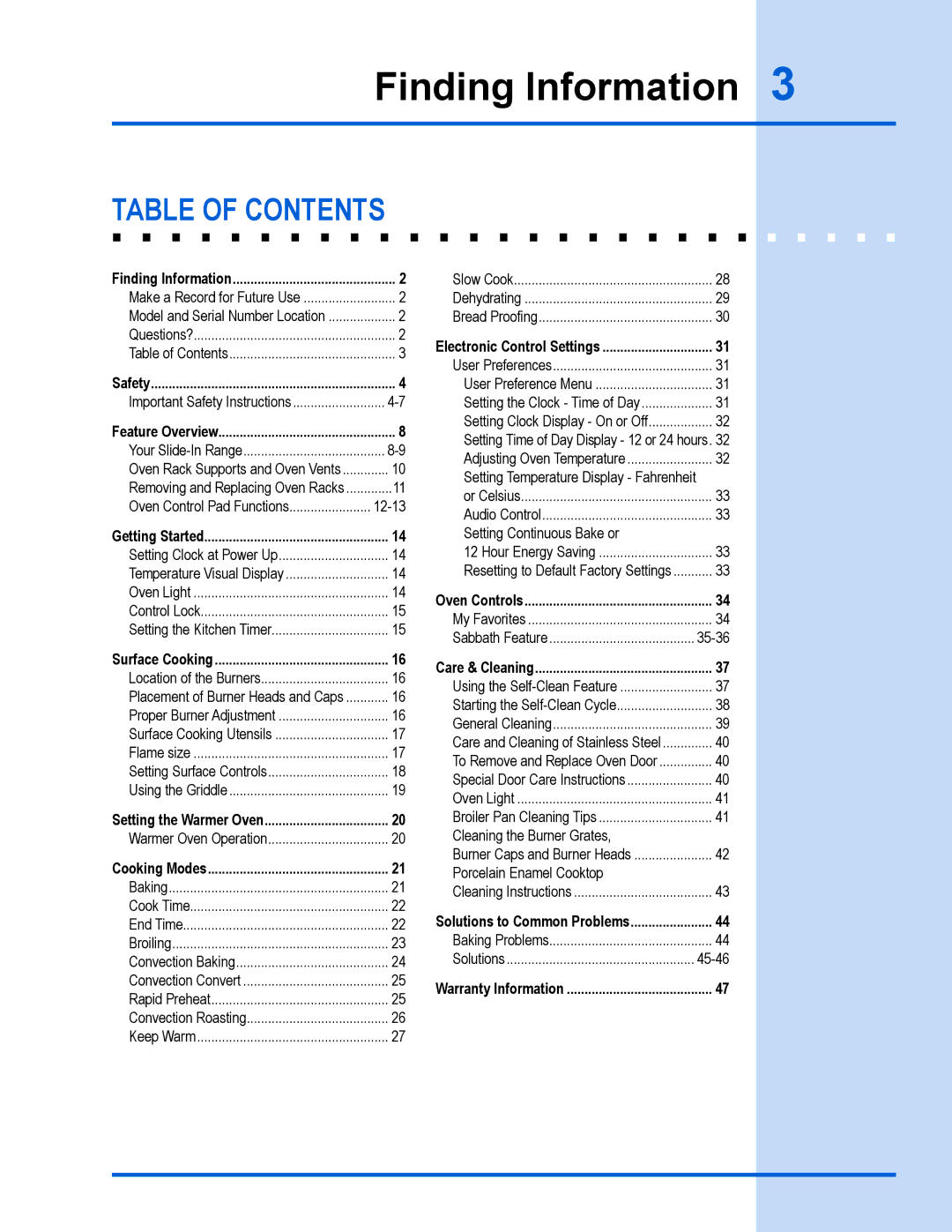 Electrolux 318 203 890 (1001) manual Table of Contents 