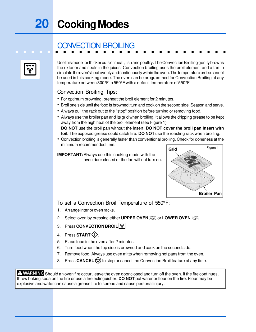 Electrolux 318 205 122 manual Convection Broiling Tips, To set a Convection Broil Temperature of 550F, Grid 