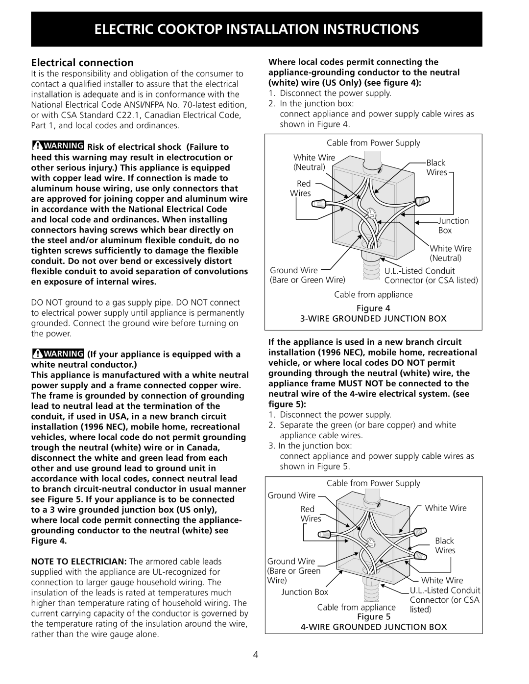 Electrolux 318201432 installation instructions Electrical connection 