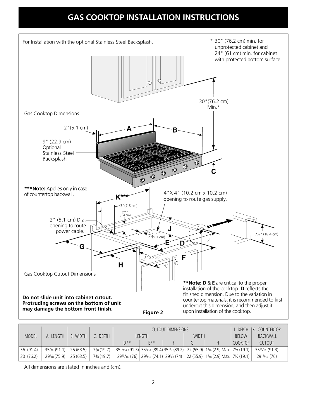 Electrolux 318201475 (0710) installation instructions Cutout Dimensions, Backwall 