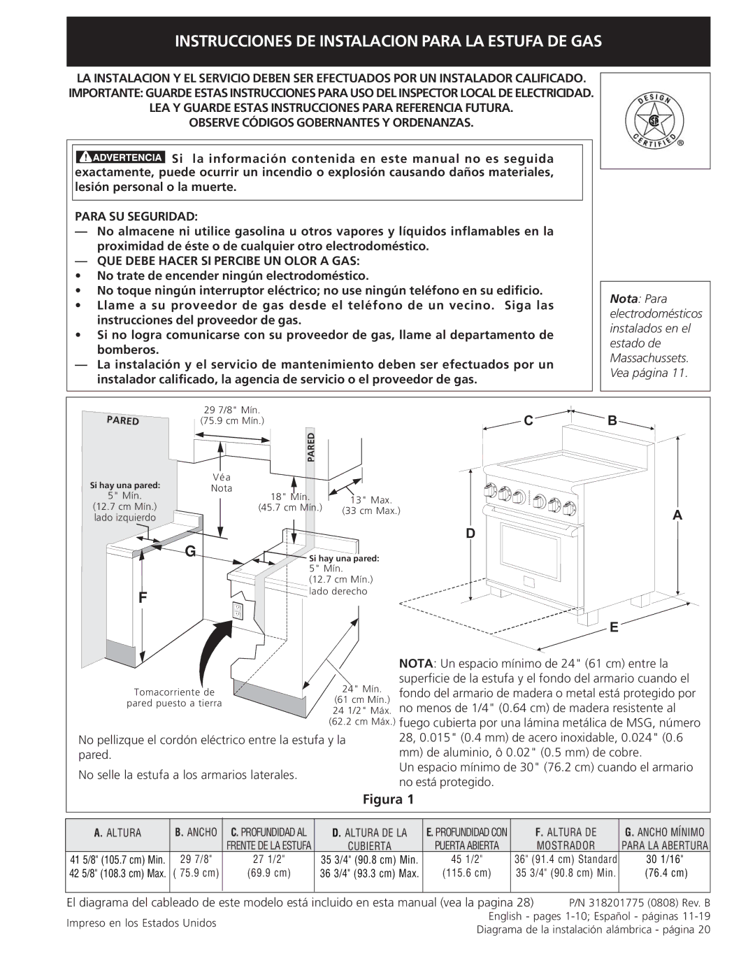 Electrolux 318201775 installation instructions Instrucciones DE Instalacion Para LA Estufa DE GAS 