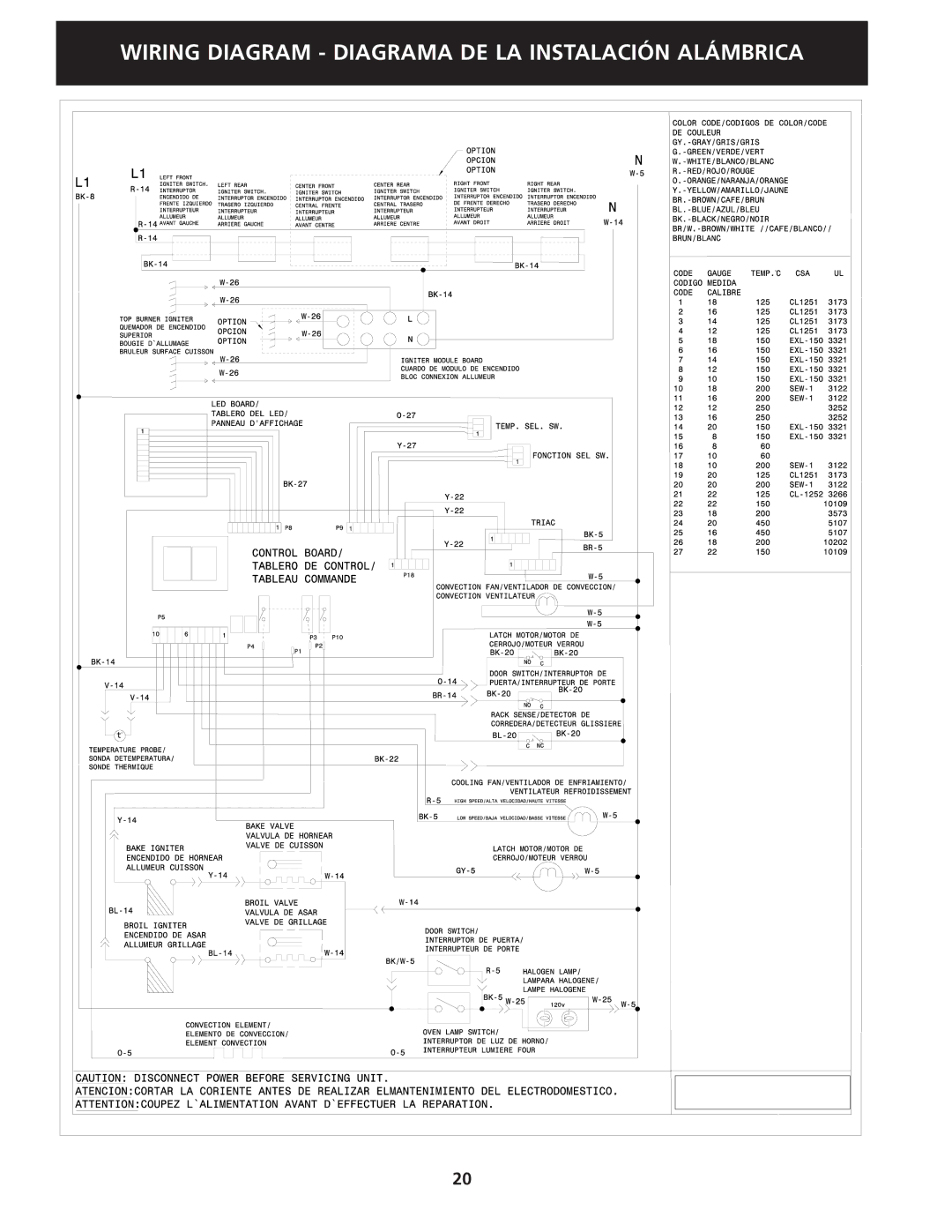 Electrolux 318201775 installation instructions Wiring Diagram Diagrama DE LA Instalación Alámbrica 