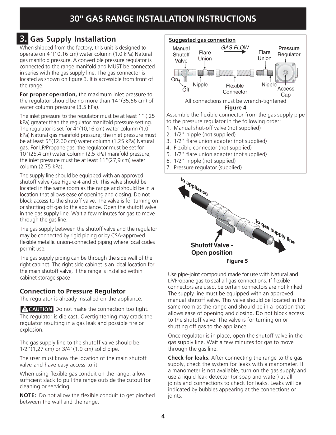 Electrolux 318201775 Gas Supply Installation, Connection to Pressure Regulator, Suggested gas connection 