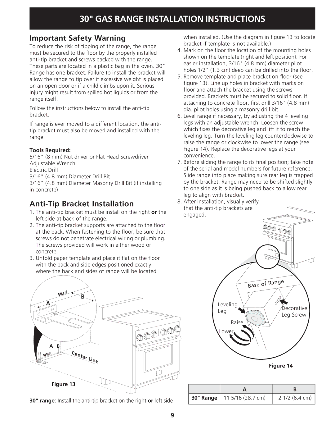 Electrolux 318201775 installation instructions Important Safety Warning, Anti-Tip Bracket Installation, Tools Required 