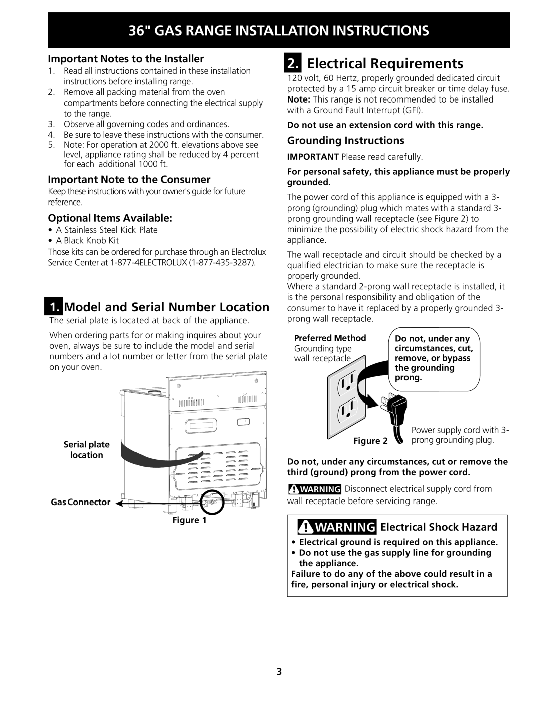 Electrolux 318201778 installation instructions Model and Serial Number Location 