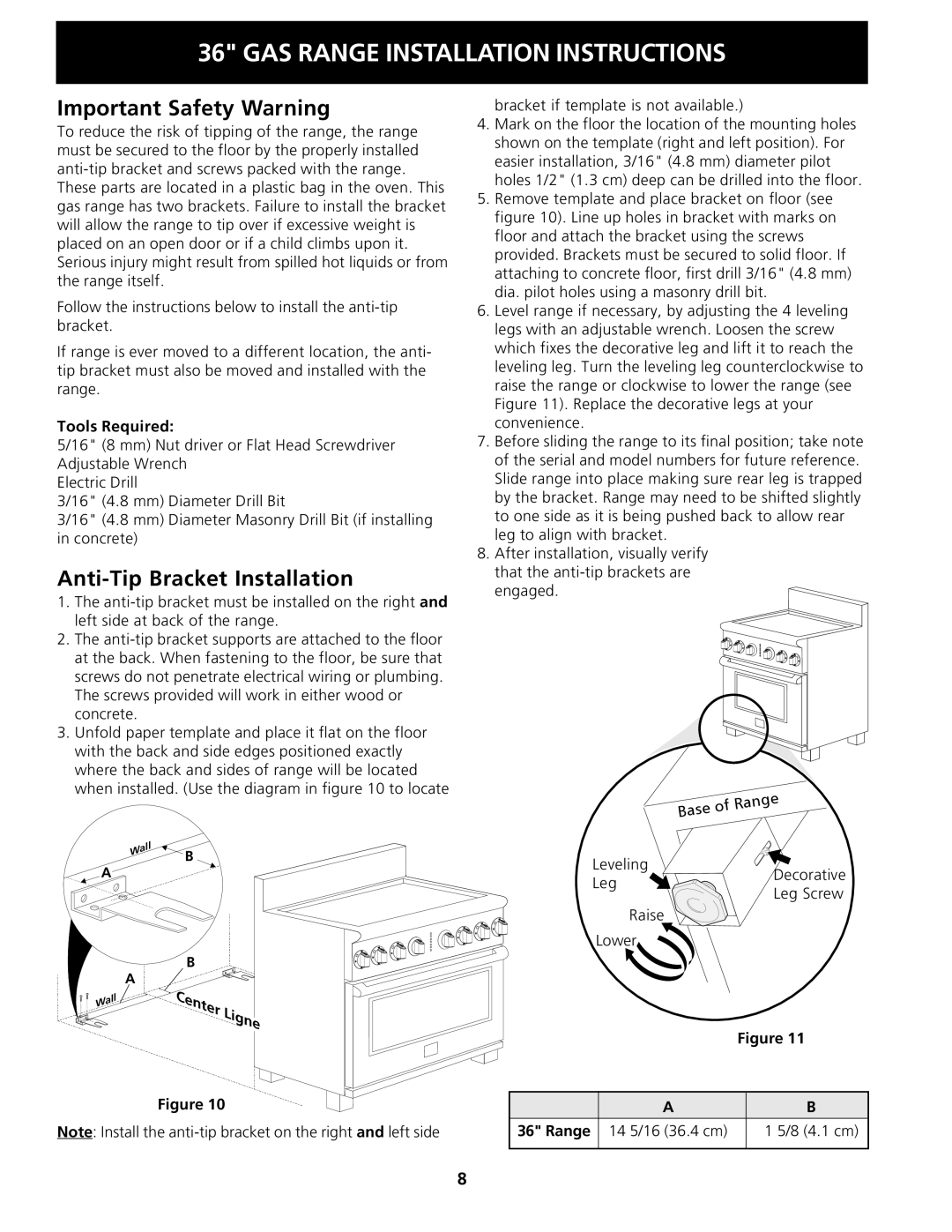 Electrolux 318201778 installation instructions Important Safety Warning, Anti-Tip Bracket Installation, Tools Required 