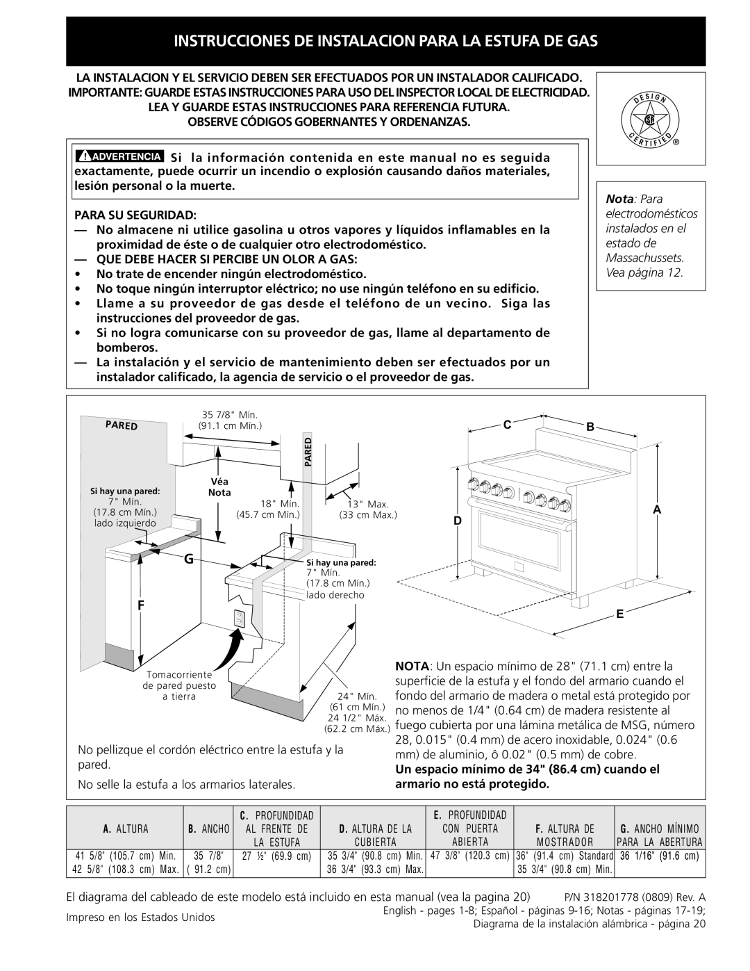 Electrolux 318201778 installation instructions Instrucciones DE Instalacion Para LA Estufa DE GAS 