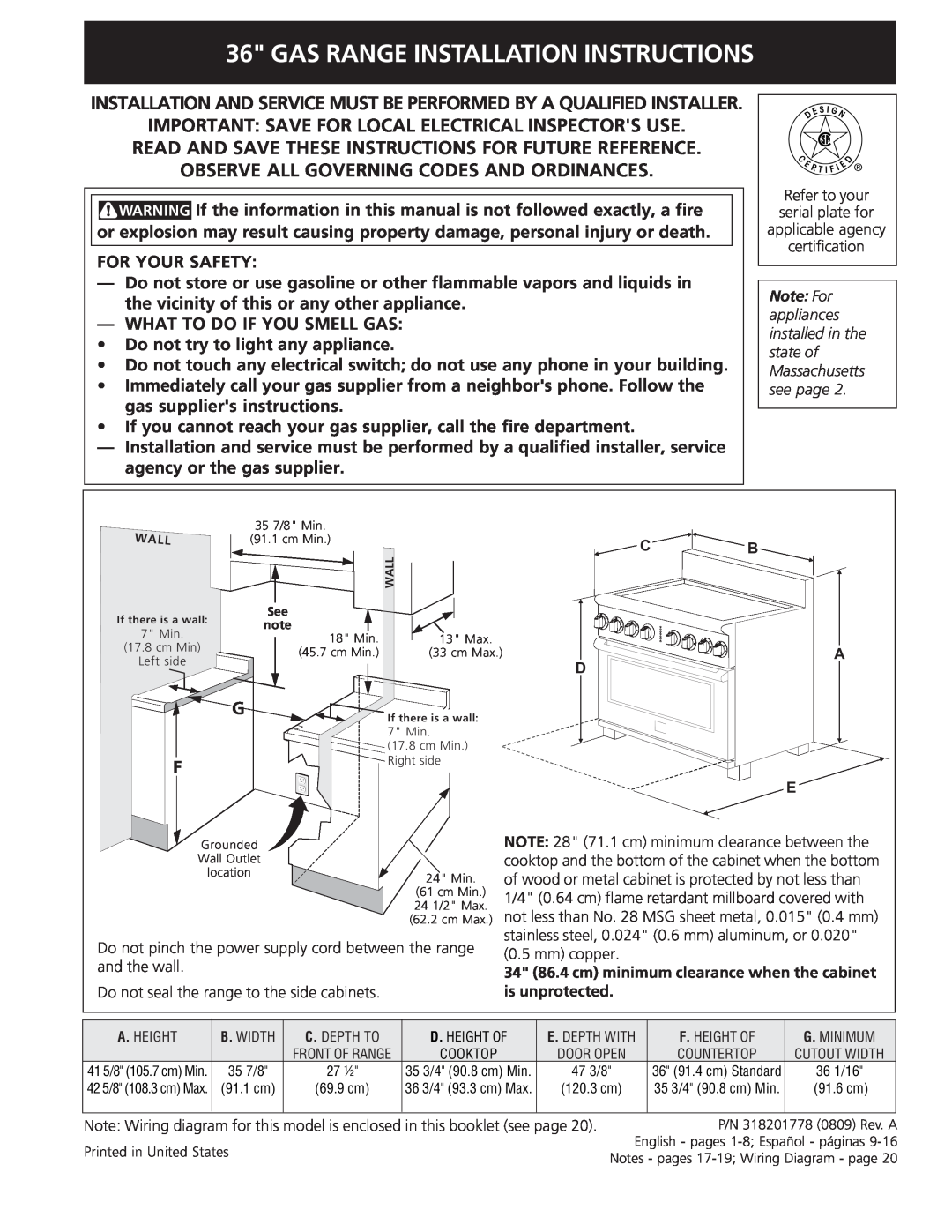 Electrolux 318201778 installation instructions Gas Range Installation Instructions 